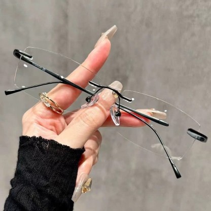 Spykay™ EG26861 Rectangle Metal Frame Anti-blue Light Hipster Rimless Glasses - Black - image 2