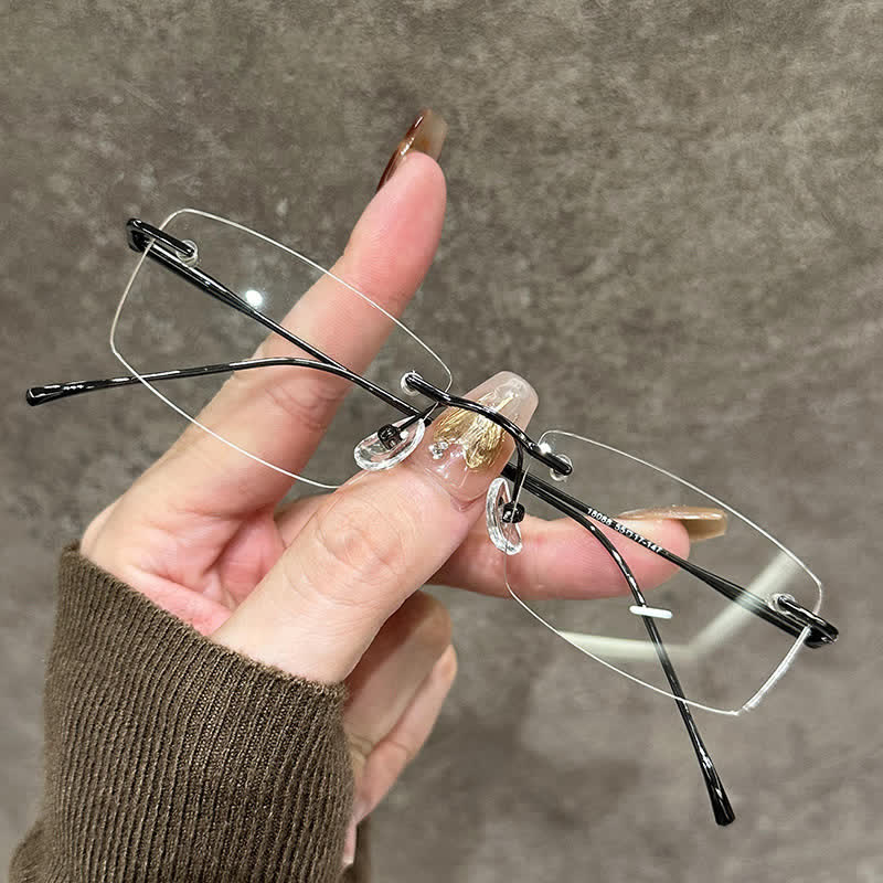 Spykay™ EG26861 Rectangle Metal Frame Anti-blue Light Hipster Rimless Glasses - Dark Grey - image 1