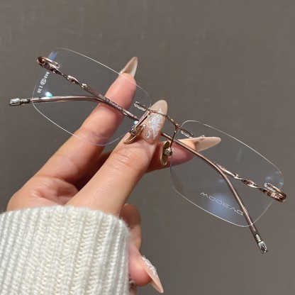 Spykay™ EG26863 Rectangle Titanium Frame Anti-blue Light Hipster Rimless Lightweight Glasses - Rose Golden - image 1