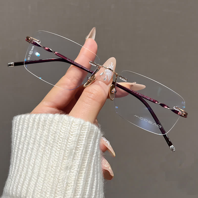 Spykay™ EG26863 Rectangle Titanium Frame Anti-blue Light Hipster Rimless Lightweight Glasses - Rose Red - image 4