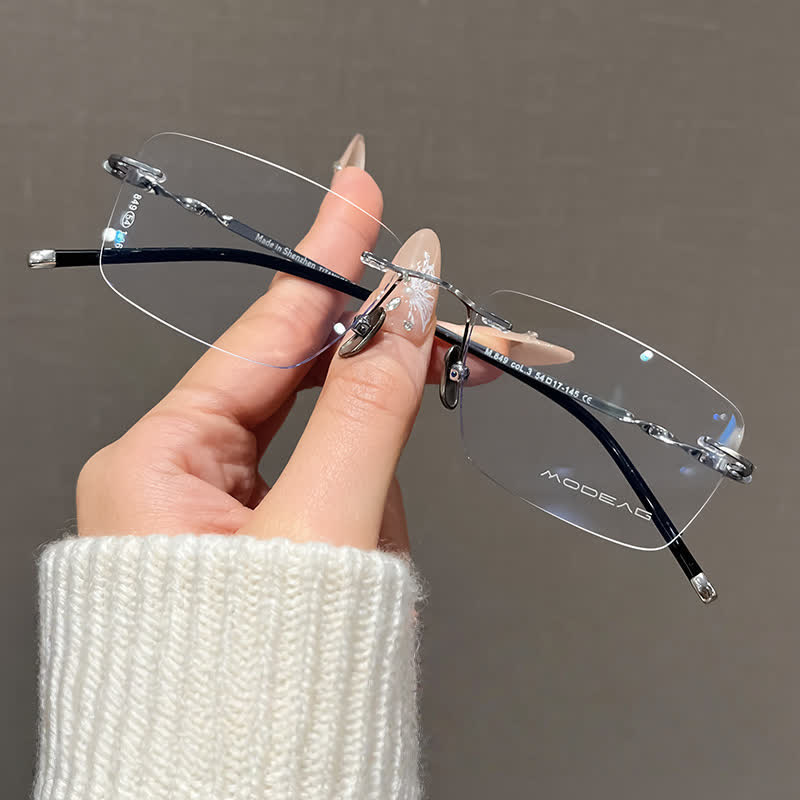 Spykay™ EG26863 Rectangle Titanium Frame Anti-blue Light Hipster Rimless Lightweight Glasses - Silver - image 3