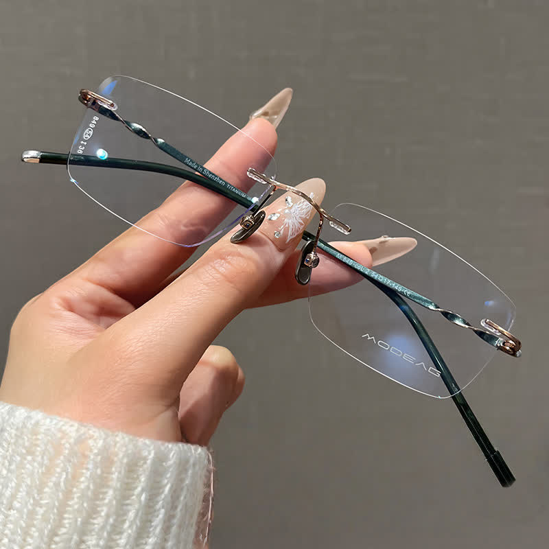 Spykay™ EG26863 Rectangle Titanium Frame Anti-blue Light Hipster Rimless Lightweight Glasses - Green - image 6