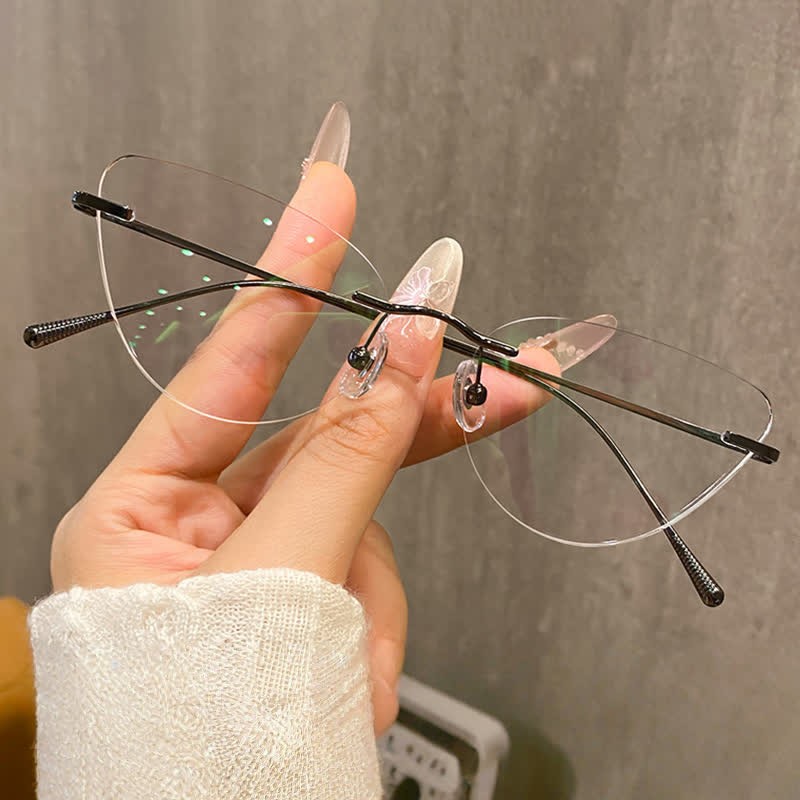 Spykay™ EG26862 Cat-Eye Titanium Frame Anti-blue Light Hipster Rimless Glasses - Black - image 6