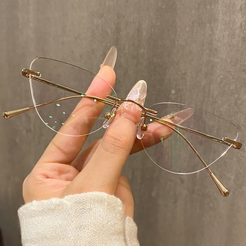 Spykay™ EG26862 Cat-Eye Titanium Frame Anti-blue Light Hipster Rimless Glasses - Golden - image 4