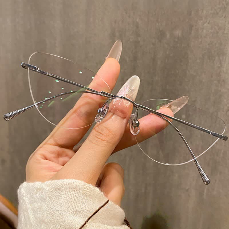 Spykay™ EG26862 Cat-Eye Titanium Frame Anti-blue Light Hipster Rimless Glasses - Silver - image 1