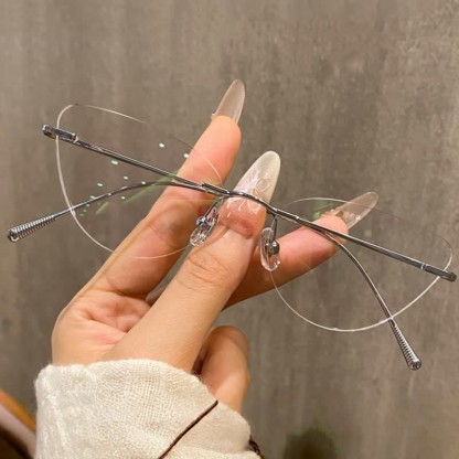 Spykay™ EG26862 Cat-Eye Titanium Frame Anti-blue Light Hipster Rimless Glasses - Silver - image 1
