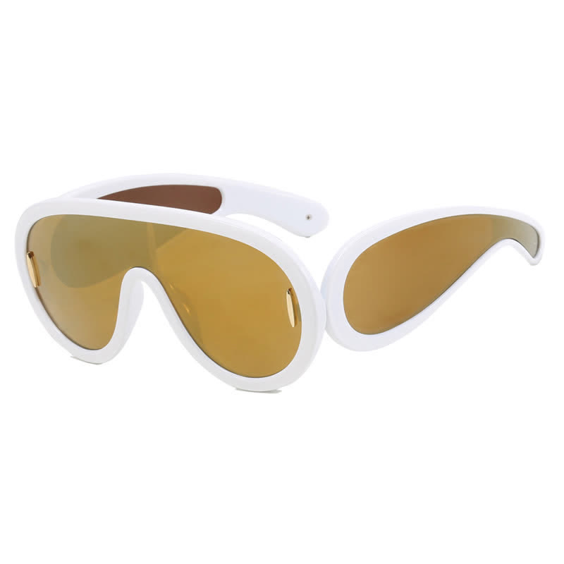 Spykay™ SG61002 Steampunk One-piece Frame Oversized Mirrored Sunglasses - White/Golden - image 2