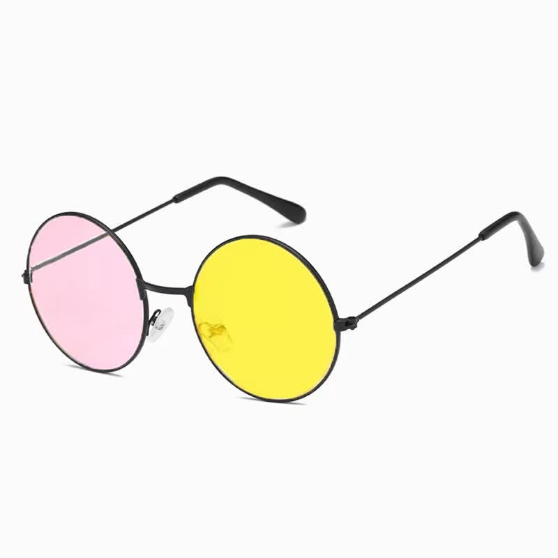 Spykay™ SG61008 Retro Round Frame Metal Sunglasses for Women Men - Pink/Yellow - image 1