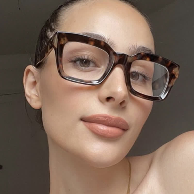 Spykay™ EG26877 Classic Simple Square Frame Concave Lenses Anti-blue Light Thick Glasses - Leopard/Brown - image 1