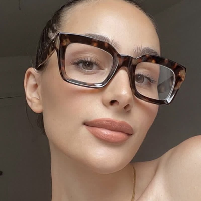 Spykay™ EG26877 Classic Simple Square Frame Concave Lenses Anti-blue Light Thick Glasses - Leopard/Brown - image 1