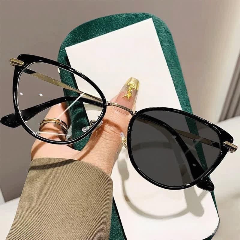 Spykay™ SG61009 Classic Simple Cat-Eye Anti-blue Light Photochromic Sunglasses - Black/Silver - image 6