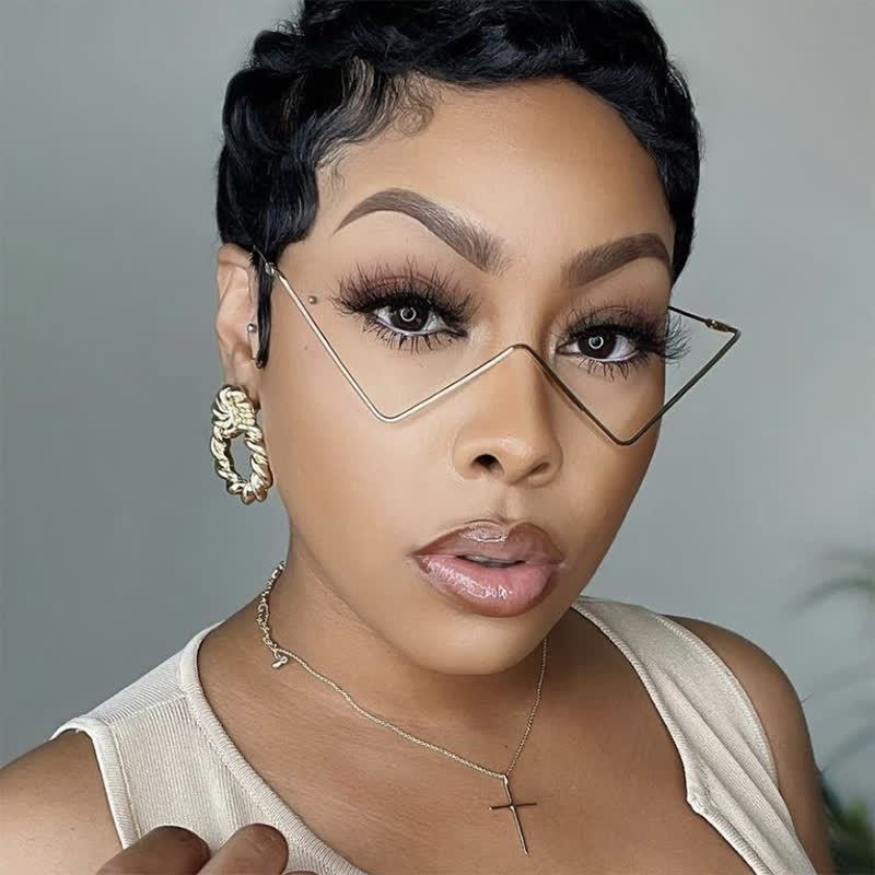 Spykay™ EG26881 Trendy Lensless Rhinestone Decor Semi-Rimless Glasses - Golden A - image 15