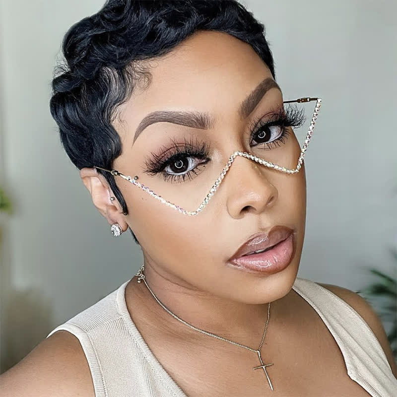 Spykay™ EG26881 Trendy Lensless Rhinestone Decor Semi-Rimless Glasses - image 8