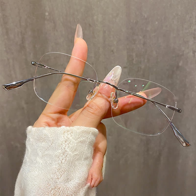 Spykay™ EG26894 Classic Square Titanium Frame Anti-blue Light Hipster Rimless Glasses - Silver - image 1