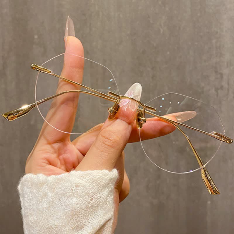 Spykay™ EG26893 Geometric Titanium Frame Anti-blue Light Hipster Rimless Glasses - Golden - image 4