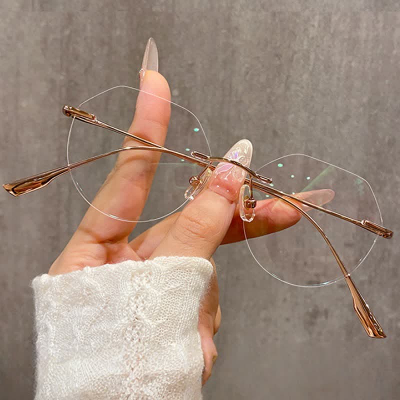 Spykay™ EG26893 Geometric Titanium Frame Anti-blue Light Hipster Rimless Glasses - Rose Golden - image 1