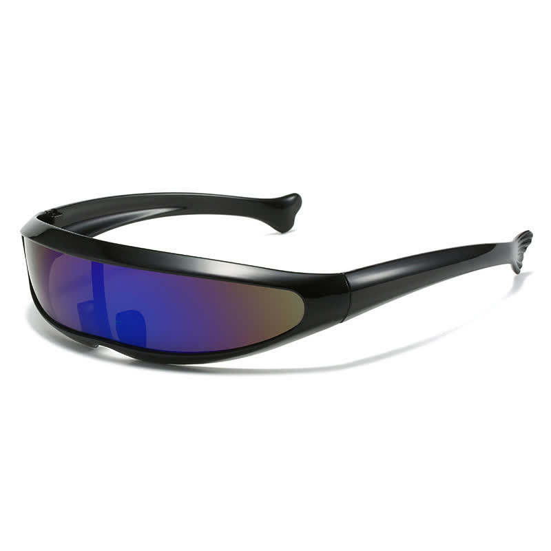 Spykay™ SG61011 One-piece Color Mirror Lens Monolens Cyclops Robotic Futuristic Narrow Y2K Punk Sunglasses - Black/Blue - image 1