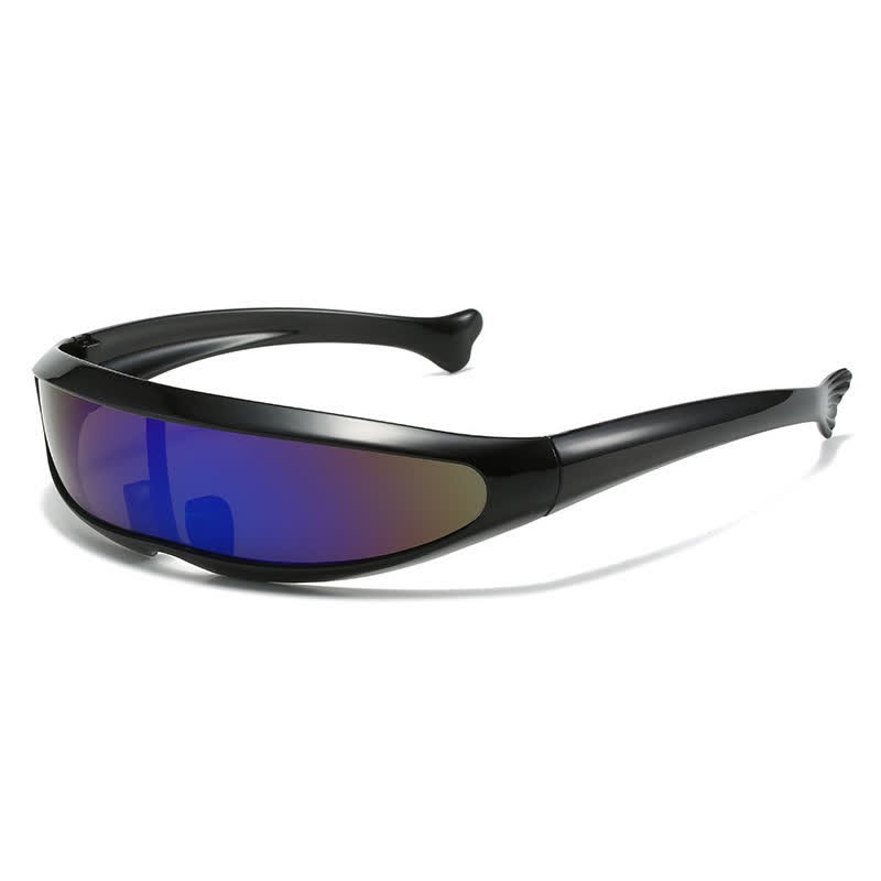 Spykay™ SG61011 One-piece Color Mirror Lens Monolens Cyclops Robotic Futuristic Narrow Y2K Punk Sunglasses - Black/Blue - image 1
