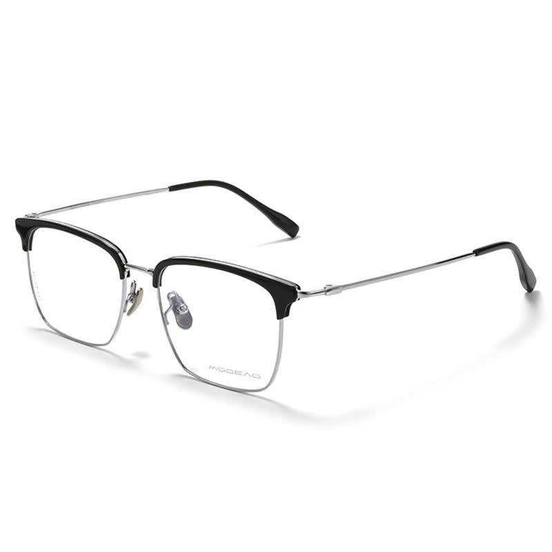 Spykay™ EG26898 Semi-Rimless Anti-blue Light Square Titanium Frame Browline Glasses - Black/Silver - image 1