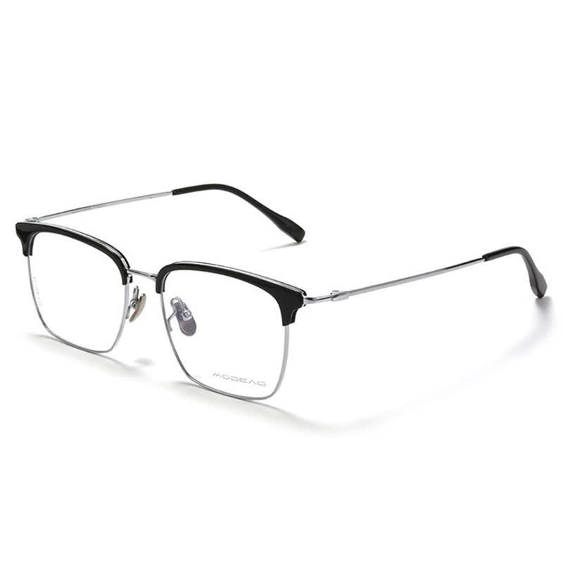 Spykay™ EG26898 Semi-Rimless Anti-blue Light Square Titanium Frame Browline Glasses - Black/Silver - image 1