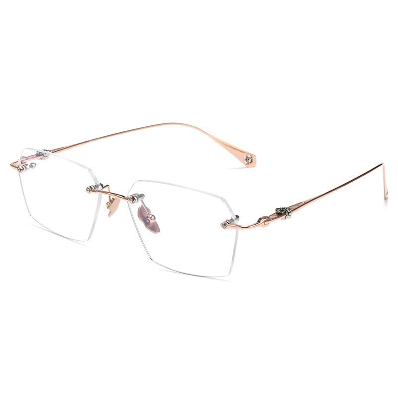 Spykay™ EG26901 Titanium Geometric Frame Anti-blue Light Hipster Rimless Glasses - Rose Golden - image 1