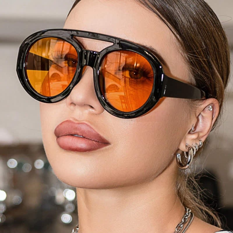 Spykay™ SG60741 Round Frame Double Bridges Oversized Aviator Sunglasses - Black/Orange - image 1