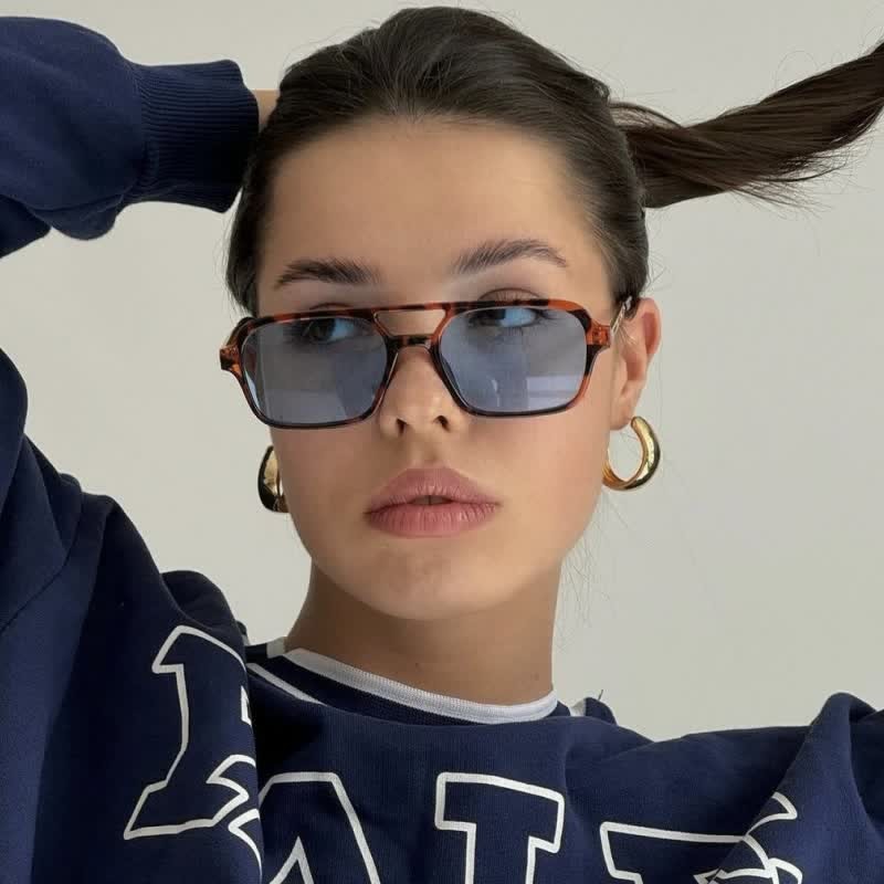 Spykay™ SG60727 Double Bridges Retro Aviator Sunglasses - Leopard Print/Blue - image 1