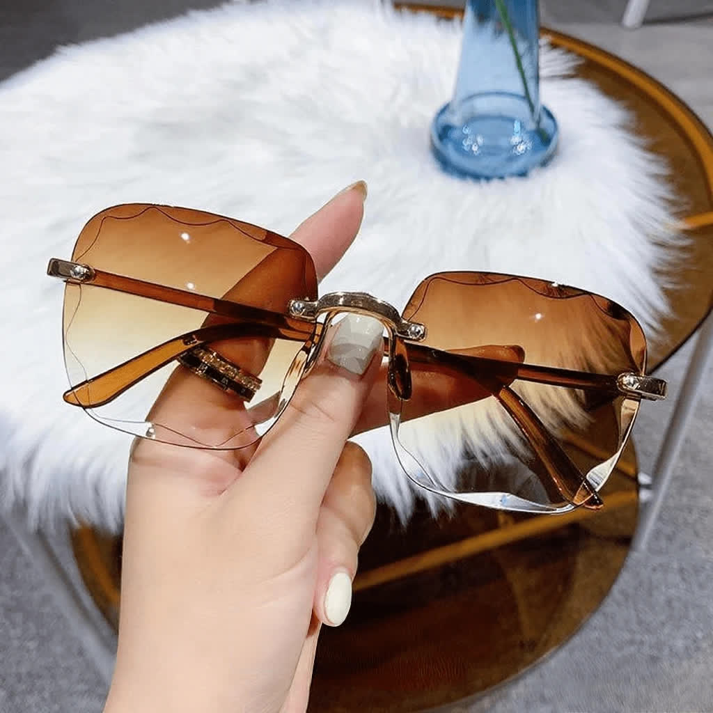 Spykay™ SG61010 Square Frame Oversized Trendy Rimless Sunglasses - Brown - image 5