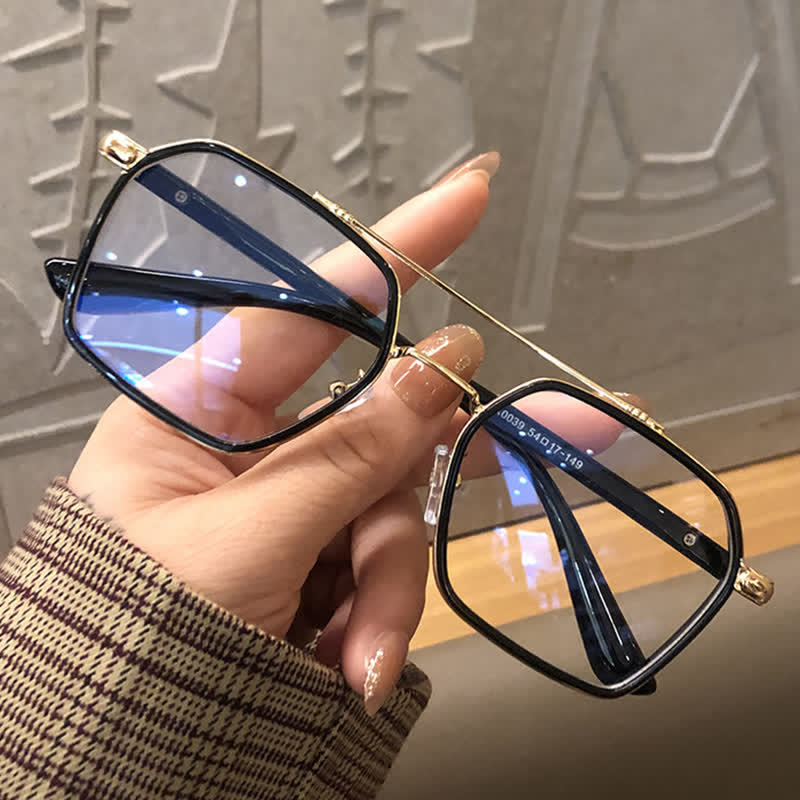 Spykay™ EG26920 Unsiex Square Frame Anti-blue Light Double Bridges Retro Glasses - Black/Silver - image 2