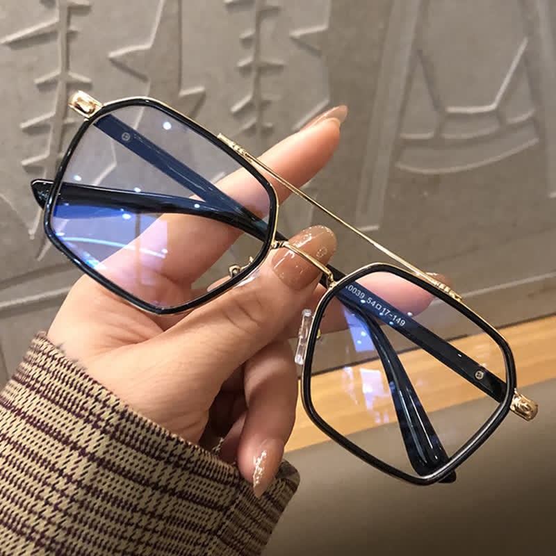 Spykay™ EG26920 Unsiex Square Frame Anti-blue Light Double Bridges Retro Glasses - Black/Silver - image 2