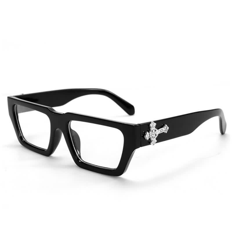 Spykay™ EG26922 Unsiex Rhinestone Cross Decor Square Frame Anti-blue Light Black Glasses - Black - image 1