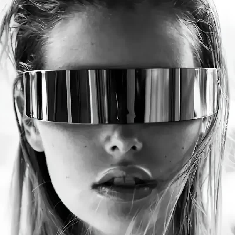 Spykay™ SG60721 Unisex Rectangle One-piece Frames Y2K Cyberpunk Sunglasses - Silver - image 1