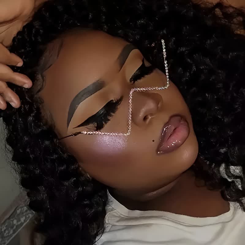 Spykay™ EG26881 Trendy Lensless Rhinestone Decor Semi-Rimless Glasses - Golden B - image 5