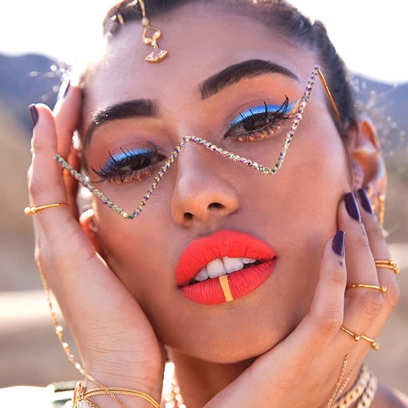 Spykay™ EG26881 Trendy Lensless Rhinestone Decor Semi-Rimless Glasses - image 1