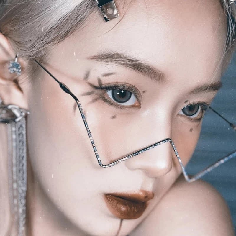 Spykay™ EG26881 Trendy Lensless Rhinestone Decor Semi-Rimless Glasses - image 7