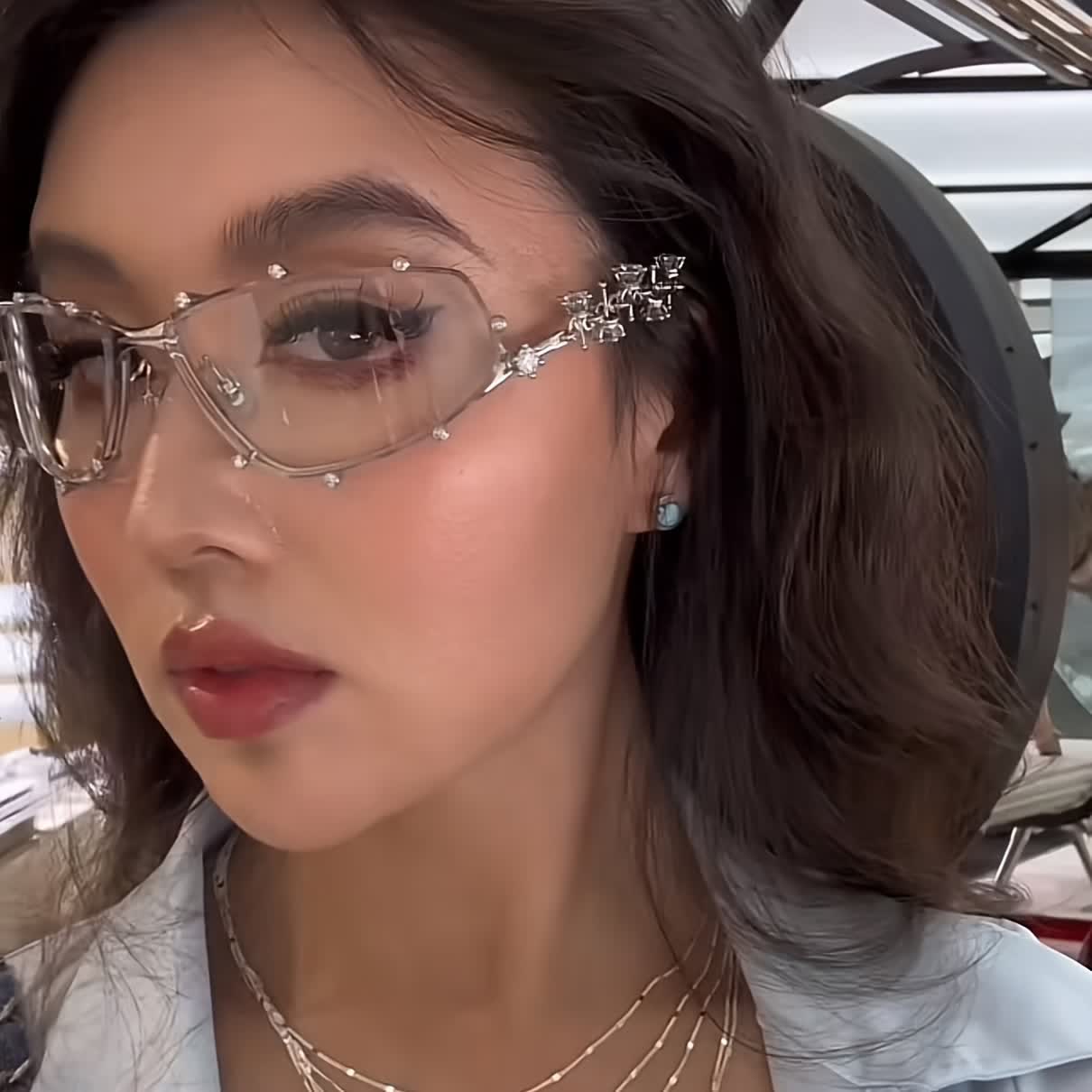 Spykay™ EG26751 Rhinestone Decor Geometric Frame Hipster Y2K Glasses - image 12