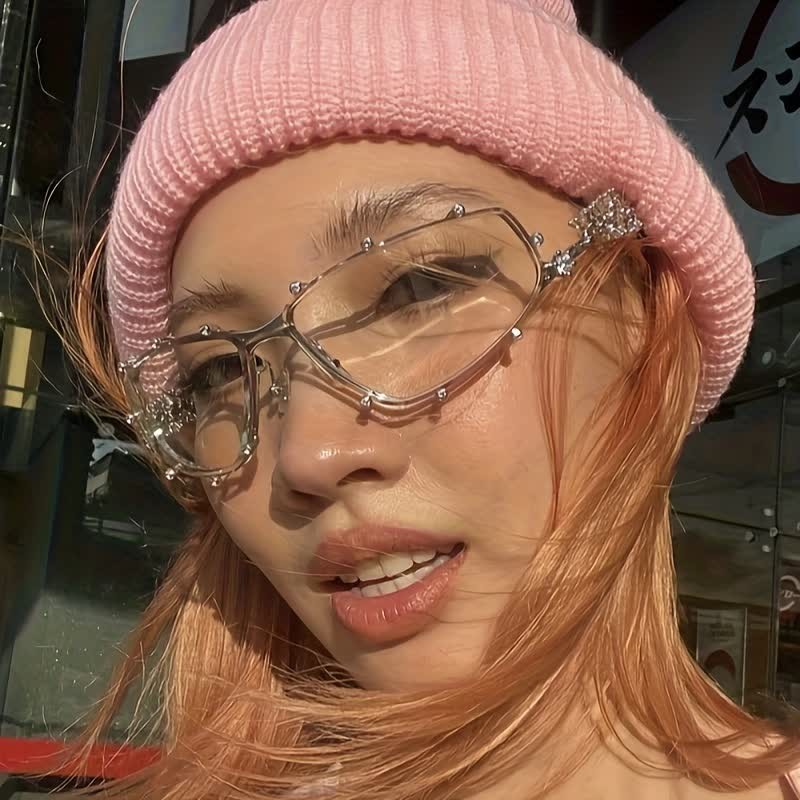 Spykay™ EG26751 Rhinestone Decor Geometric Frame Hipster Y2K Glasses - image 11