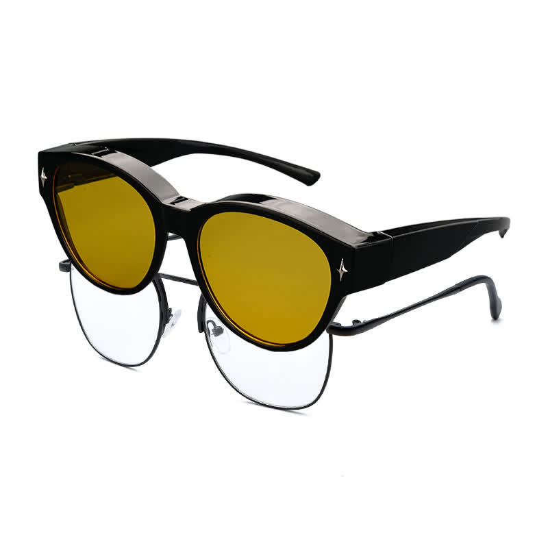Spykay™ SG61035 Fit Over Glasses Cat-Eye Star Decor Polarized Sunglasses - Black/Yellow - image 2