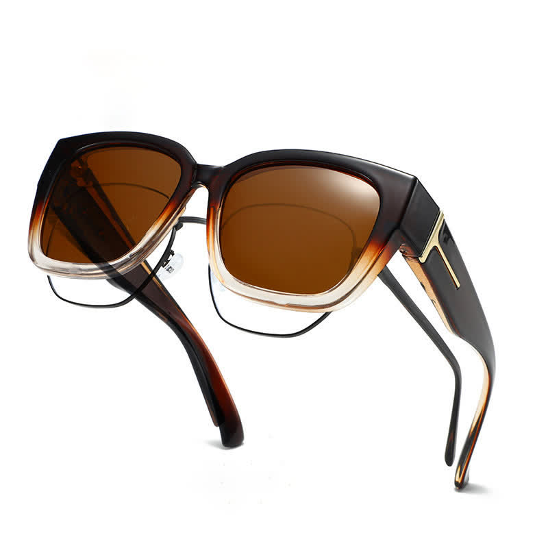 Spykay™ SG61037 Fit Over Glasses Square Frame Polarized Sunglasses - Brown - image 1