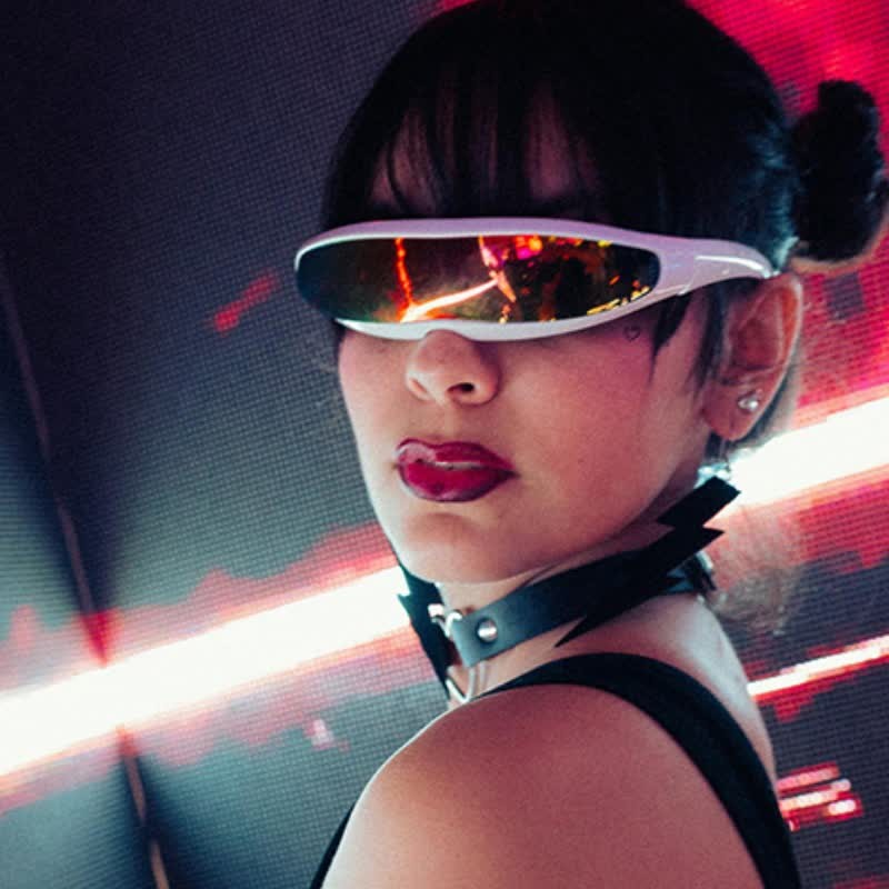 Spykay™ SG61011 One-piece Color Mirror Lens Monolens Cyclops Robotic Futuristic Narrow Y2K Punk Sunglasses - White/Yellow - image 17