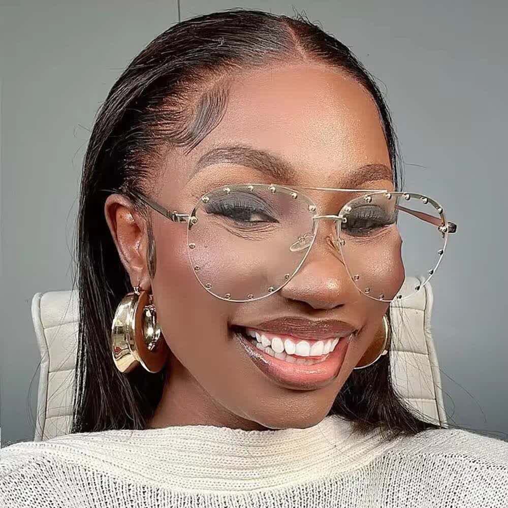 Spykay™ EG26776 Rivets Decor Double Bridges Retro Aviator Glasses - Golden - image 1