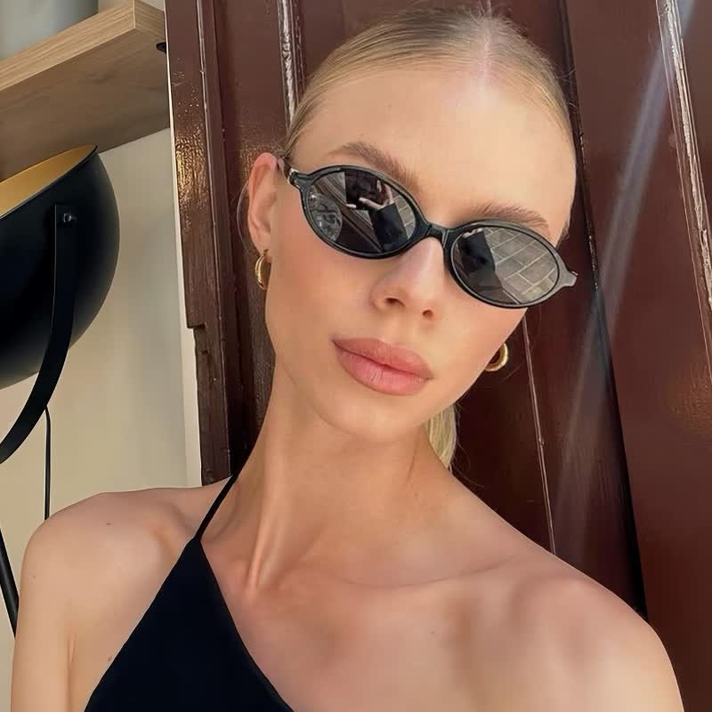 Spykay™ SG26663  Vintage Oval Frame Sunglasses - Black/Grey - image 1