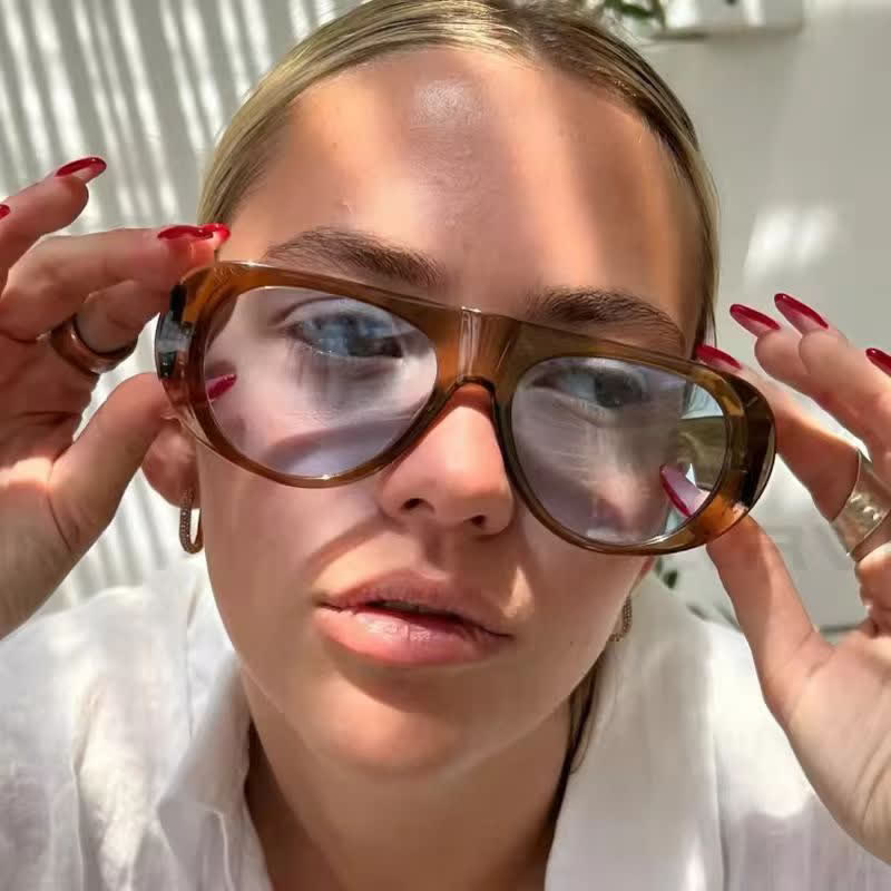 Spykay™ SG60671 Oval Frame Wide Temples Vintage Aviator Sunglasses - Brown - image 1