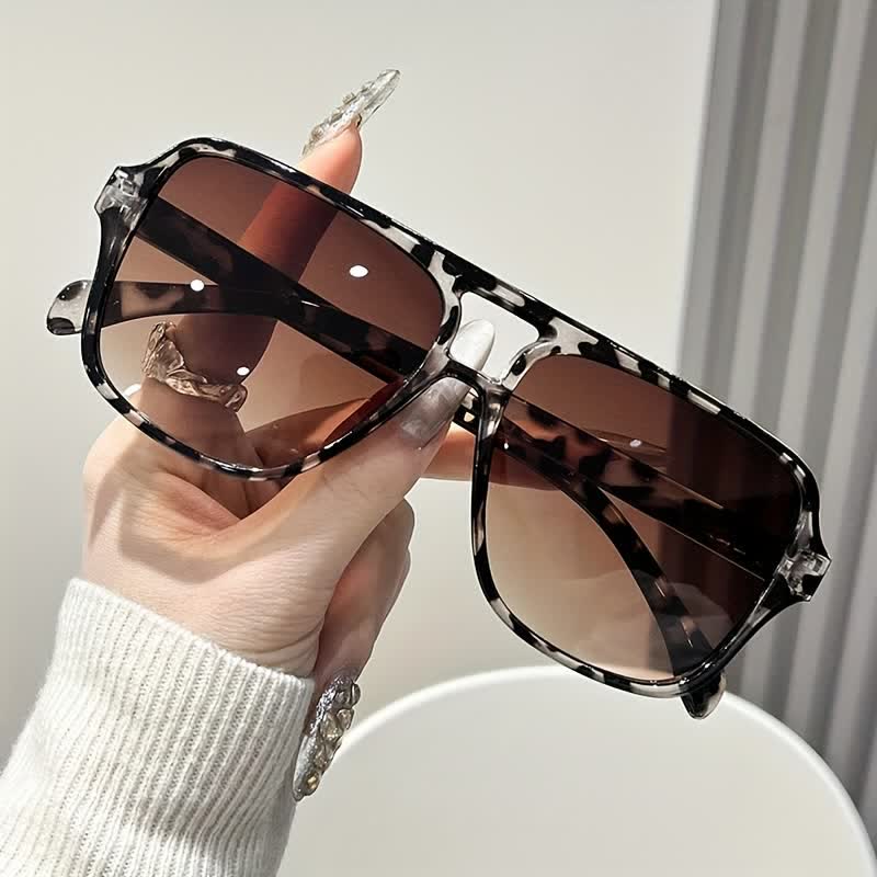 Spykay™ SG60735 Vintage Double Bridges Tinted Aviator Sunglasses - Grey Leopard - image 2
