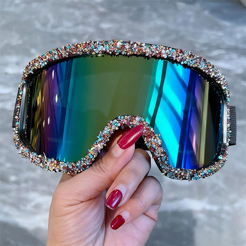 Spykay™ SG61047 Full Rhinestone Decor Unisex Windproof Motorcycle Goggle, Ski Goggles For Outdoor Activities - Color Diamond - image 1