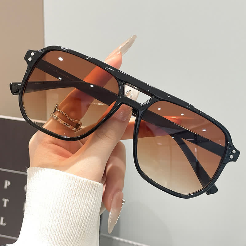 Spykay™ SG60735 Vintage Double Bridges Tinted Aviator Sunglasses - Black/Ombre Brown - image 41