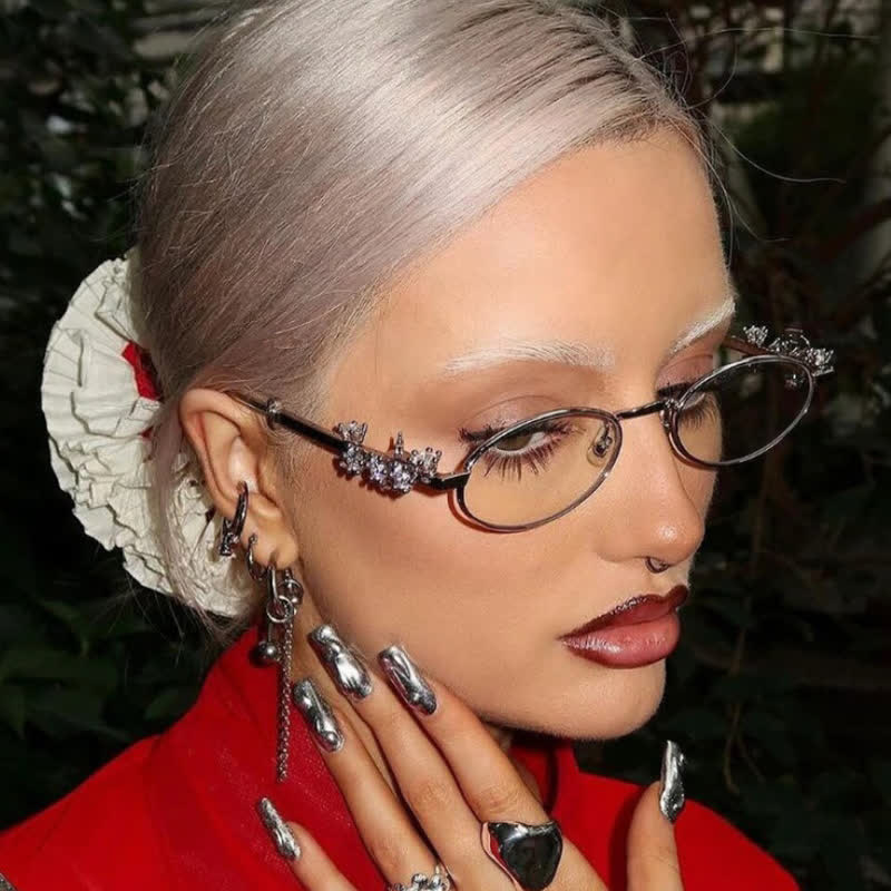 Spykay™ EG26671 Anti-blue Light Oval Frames Rhinestone-Embellished Eyeglasses - Silver - image 1