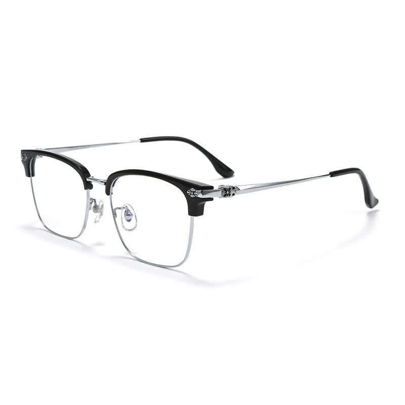 Spykay™ EG26934 Square Titanium Frame Anti-blue Light Browline Chrome Heart Glasses - Black/Silver - image 1