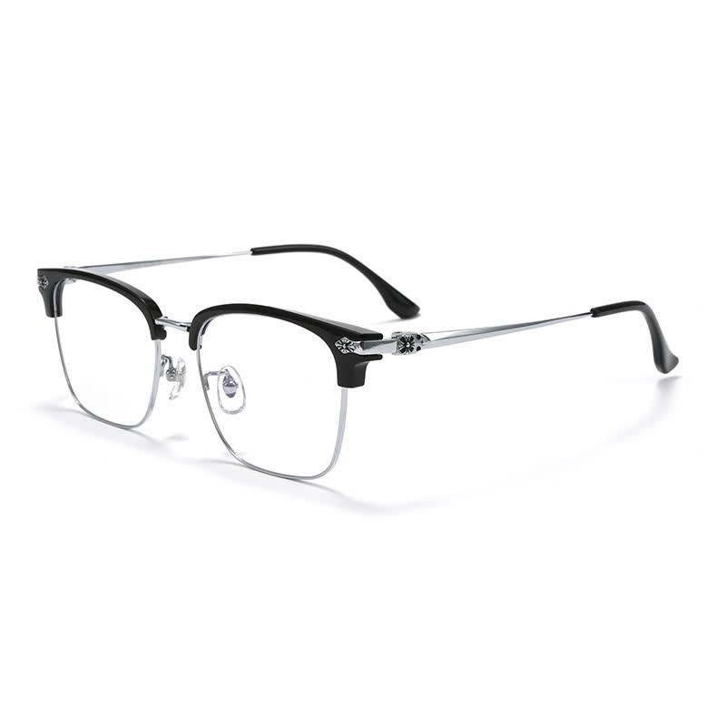 Spykay™ EG26934 Square Titanium Frame Anti-blue Light Browline Chrome Heart Glasses - Black/Silver - image 1