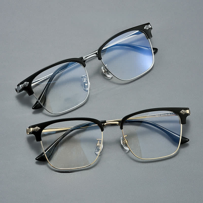 Spykay™ EG26934 Square Titanium Frame Anti-blue Light Browline Chrome Heart Glasses - image 7